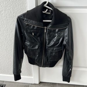 Faux leather bomber jacket in a medium
